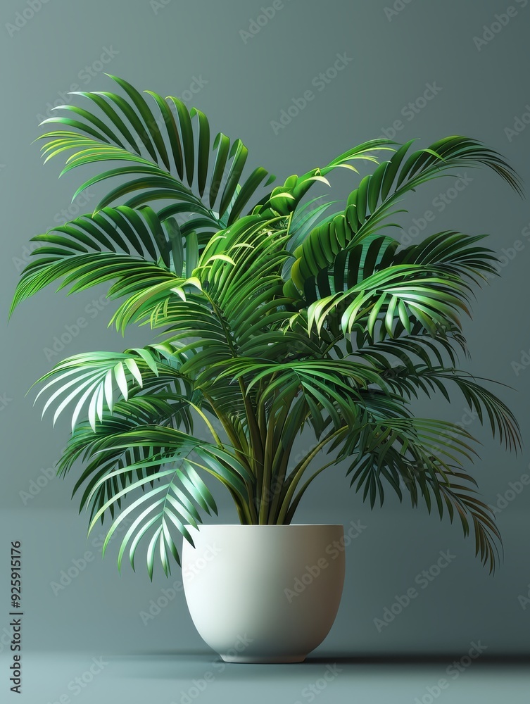 Tree leaves in a pot, plain color background