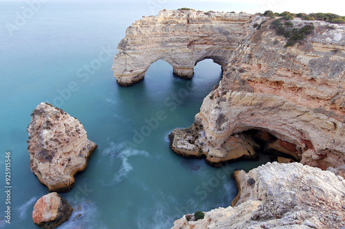 Algarve Portugal. The most beautiful sea coast in southern Europe, beautiful sea and fantastic wild rock formations photo