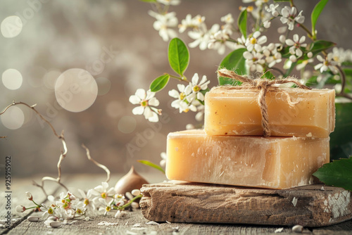 Eco-friendly handmade soap for face and body, on a light background