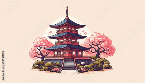 japanese pagoda and cherry blossoms