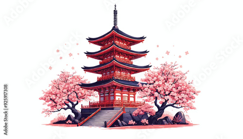 japanese pagoda and cherry blossoms