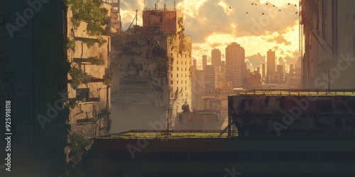 Apocalyptic Urban Skyline: Fragmented Cityscape in Abstract 3D Render. Futuristic Dystopian Metropolis Concept for Creative Marketing and Advertising. AI-Generated Design for UI, Web, and Poster Backg