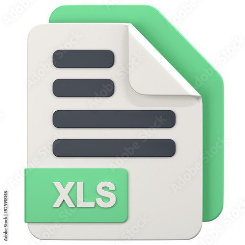 White File with xls extension 3D Icon Illustration. Low Poly Style