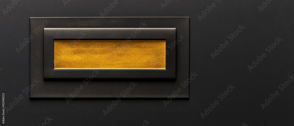 A close-up view of a stylish, modern mail slot with a gold interior against a dark background. A close-up view of a stylish, modern mail slot with a gold interior against a dark background.