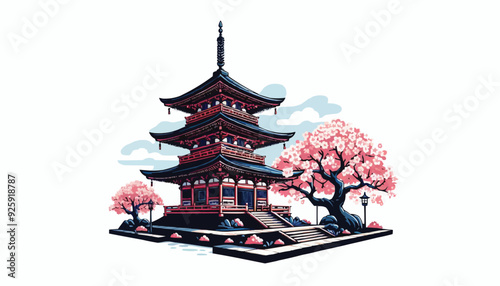 japanese pagoda and cherry blossoms