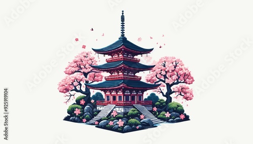 japanese pagoda and cherry blossoms