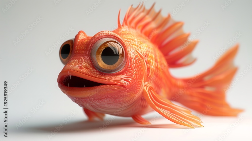 Close-up of a vibrant goldfish with large eyes and flowing fins, set against a plain background. Close-up of a vibrant goldfish with large eyes and flowing fins, set against a plain background.