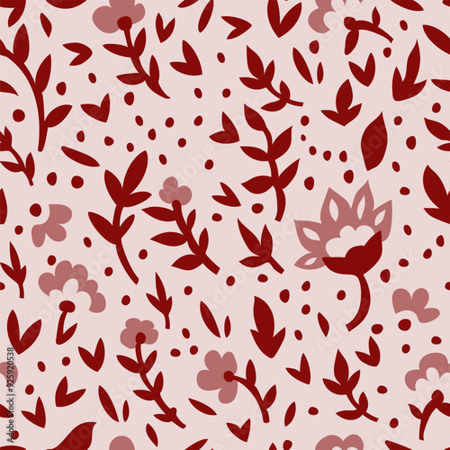 Red Floral Motif Seamless Pattern