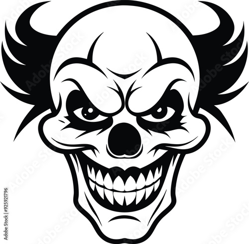 clown skull illustration black and white