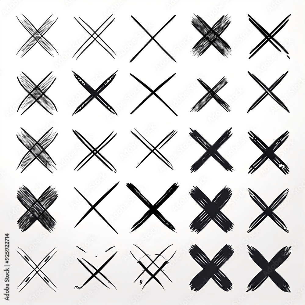 Isolated Hand-Drawn X Marks on White Background