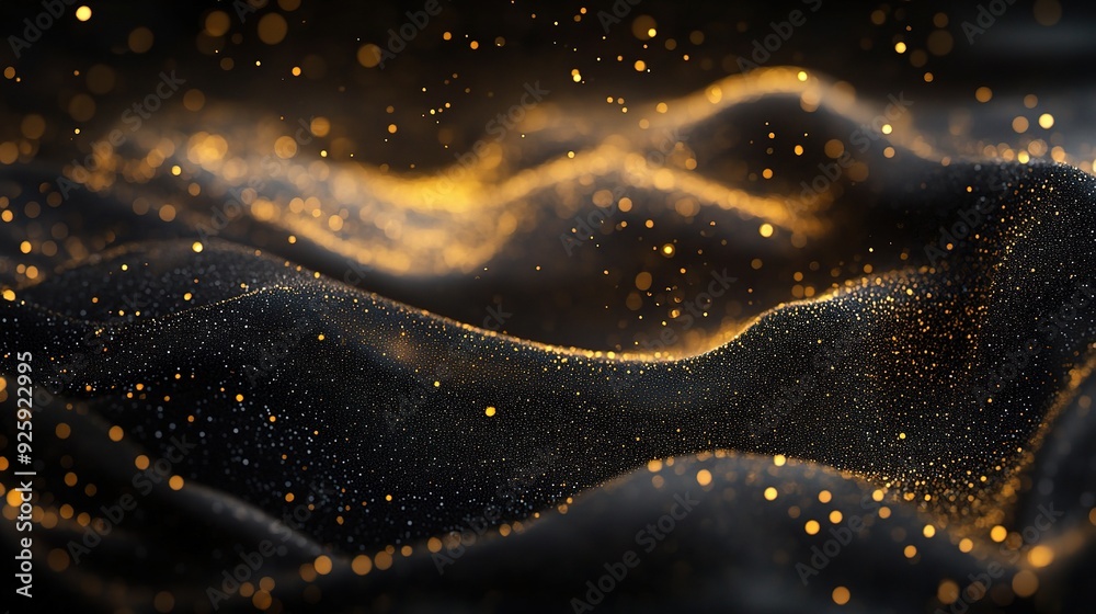 Abstract Black and Gold: A mesmerizing, abstract digital art piece featuring undulating waves of black, sprinkled with shimmering gold particles, evokes a sense of luxury, depth, and mystery. Abstract Black and Gold: A mesmerizing, abstract digital art piece featuring undulating waves of black, sprinkled with shimmering gold particles, evokes a sense of luxury, depth, and mystery.