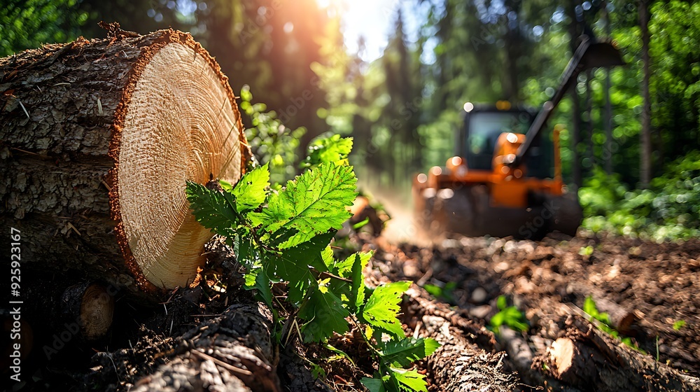 Fototapeta premium An image of tree cutting during a responsible forestry management project, featuring agronomy techniques for sustainability.
