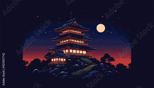 japanese pagoda and cherry blossoms