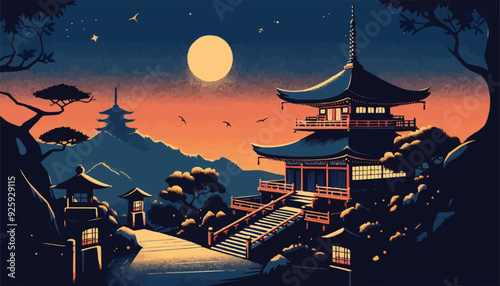 japanese pagoda and cherry blossoms