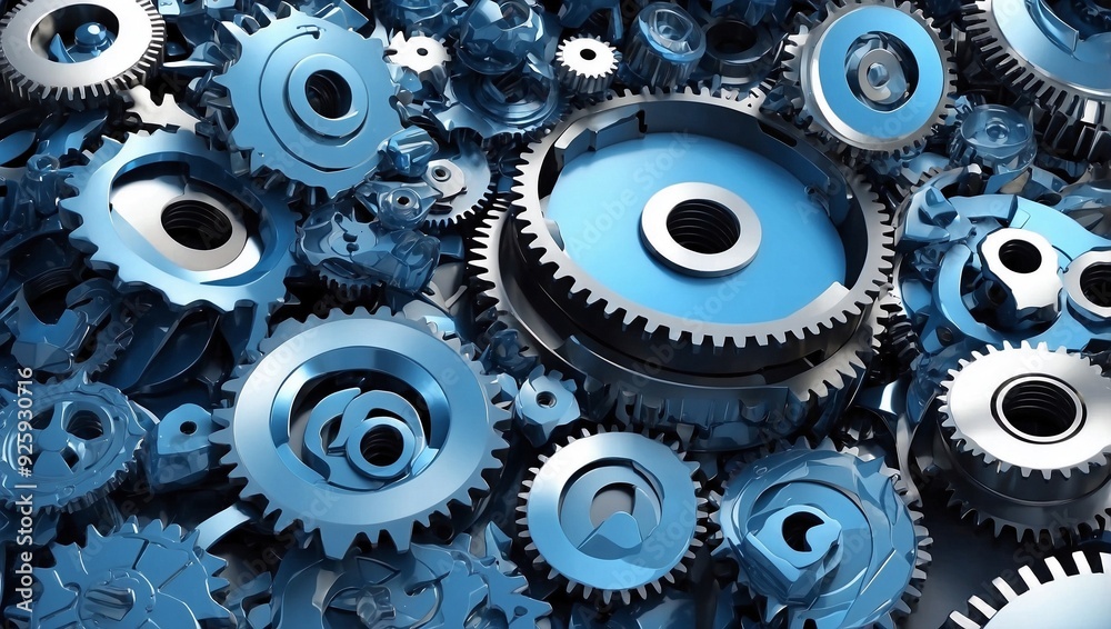 Blue gears with small cogs.
Blue gears with small cogs.