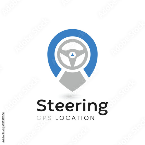 Steering wheel and gps locator symbol. Drive Point Logo. Location Pin Combined with Steering wheel icon