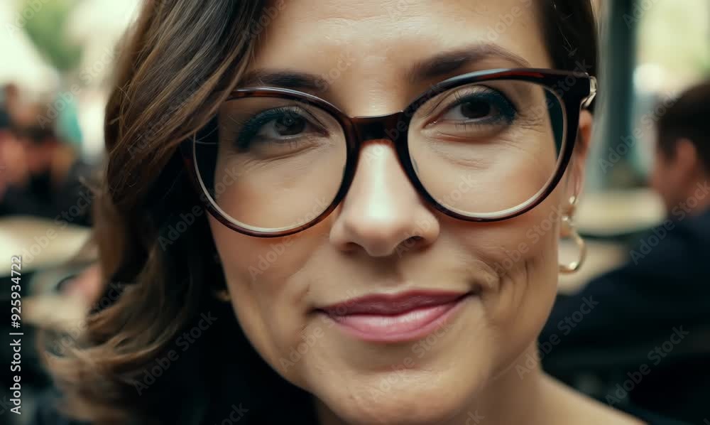 Portrait of a beautiful woman with eyeglasses in a cafe Portrait of a beautiful woman with eyeglasses in a cafe
