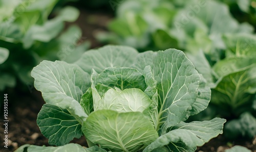 close up of white cabbage growing in the garden, Generative AI