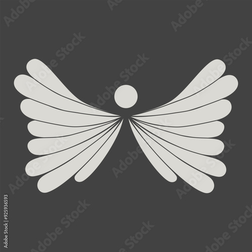 White butterfly looking like an angel isolated on a black background. Vector.