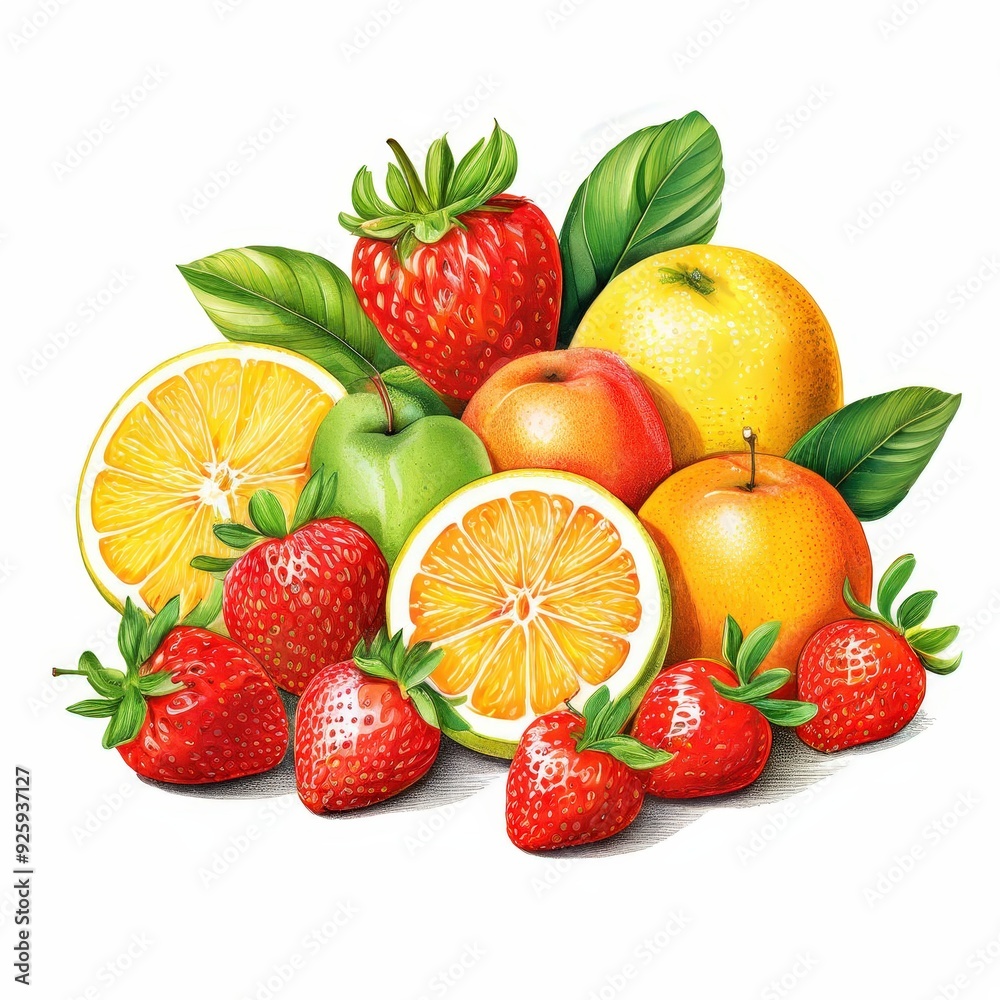 the AI Image Generator, fresh fruits isolated on white the AI Image Generator, fresh fruits isolated on white