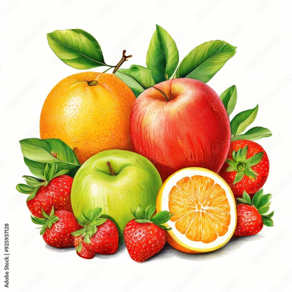 the AI Image Generator, fresh fruits isolated on white the AI Image Generator, fresh fruits isolated on white