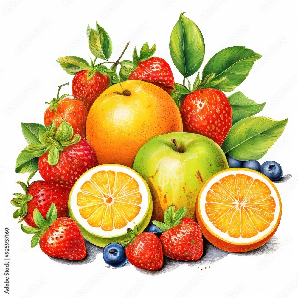 the AI Image Generator, fresh fruits isolated on white the AI Image Generator, fresh fruits isolated on white