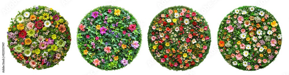 Fototapeta premium Set of round colorful flower wall panels, cut out