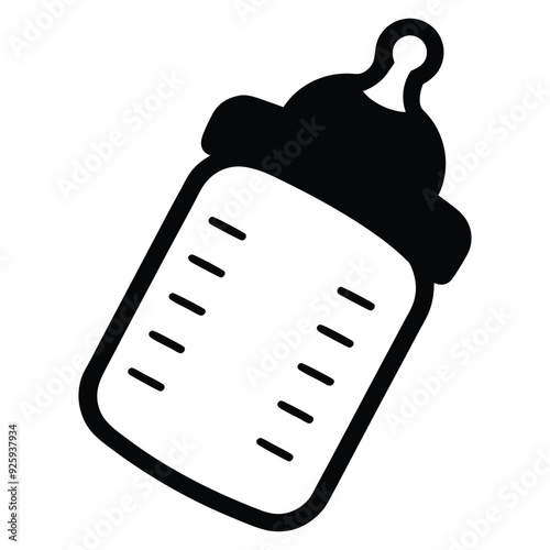  Kids Toy Clipart, A simple baby feeder bottle Illustration  in black and white