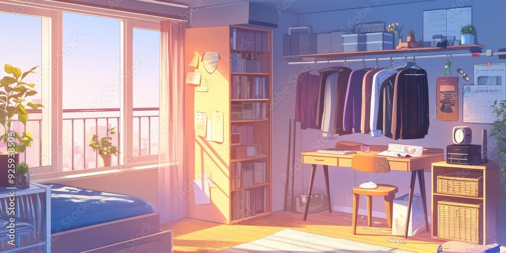 Fototapeta premium Enchanting Teen Girl's Sanctuary: Whimsical 3D Rendered Interior Design Celebrating Femininity and Personal Growth. Vibrant Pastel Haven Blending Creativity, Privacy, and Youthful Dreams in a Cozy Bed