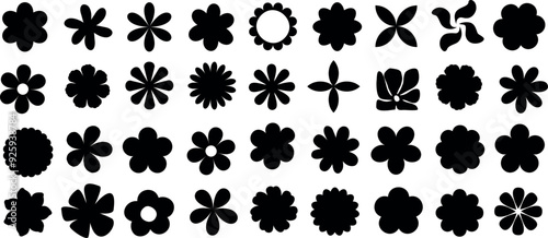 Flower shapes collection vector silhouettes petals set floral icons, decorative pattern