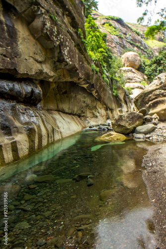 A deep clear pool in the Tugela Gorge, in Royal Natal, National Park, in the Drakensberg mountains of South Africa. photo