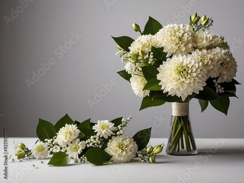 white flowers and green leaves. romantic ambiance, perfect for special occasions like weddings and receptions.