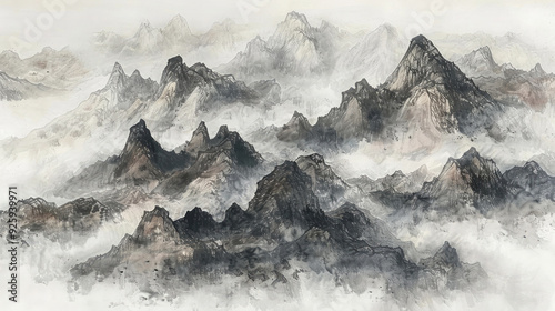 Sumi-e ink painting capturing the serene beauty of a traditional Japanese