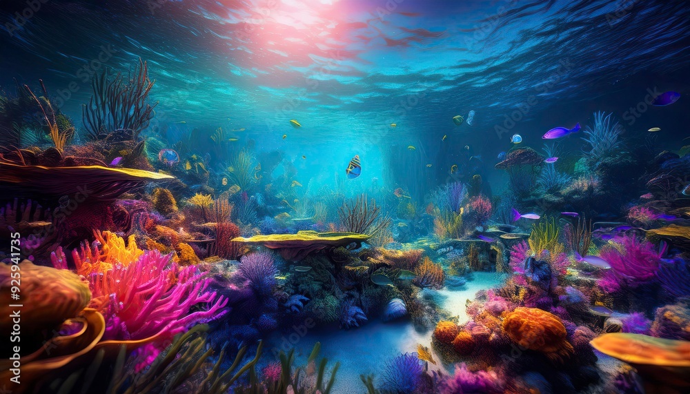 Obraz premium underwater scene with coral reef and fishes. Generated image