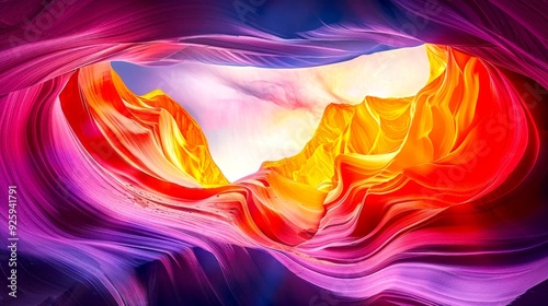 A vibrant landscape showcasing bright colors and dynamic shapes. This abstract image captures the essence of energy and movement. Perfect for artistic projects and backgrounds. AI