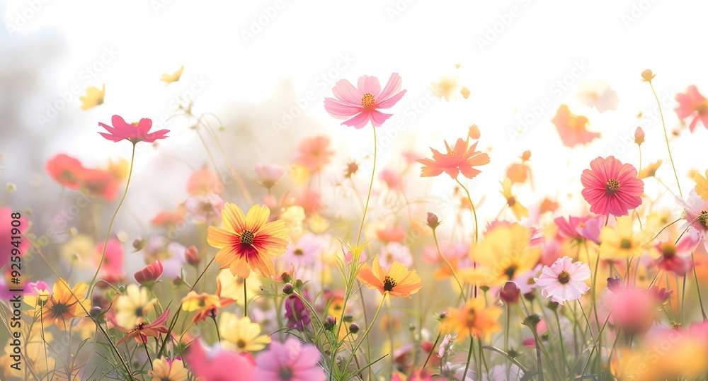 Obraz premium A field of flowers with a colorful background 