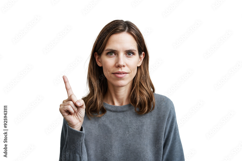 Mature Woman Pointing Upward with a Serious Expression, Generated AI Mature Woman Pointing Upward with a Serious Expression, Generated AI