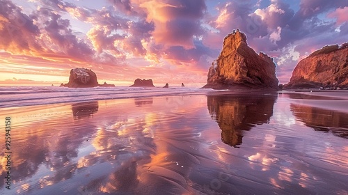 Sunset Over Face Rock at Bandon Beach photo