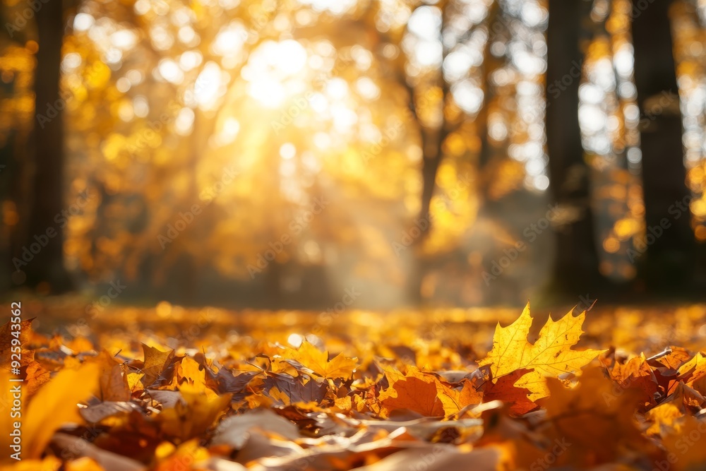 Golden autumn leaves in sunny forest, capturing fall nature beauty on beautiful sunny day Golden autumn leaves in sunny forest, capturing fall nature beauty on beautiful sunny day