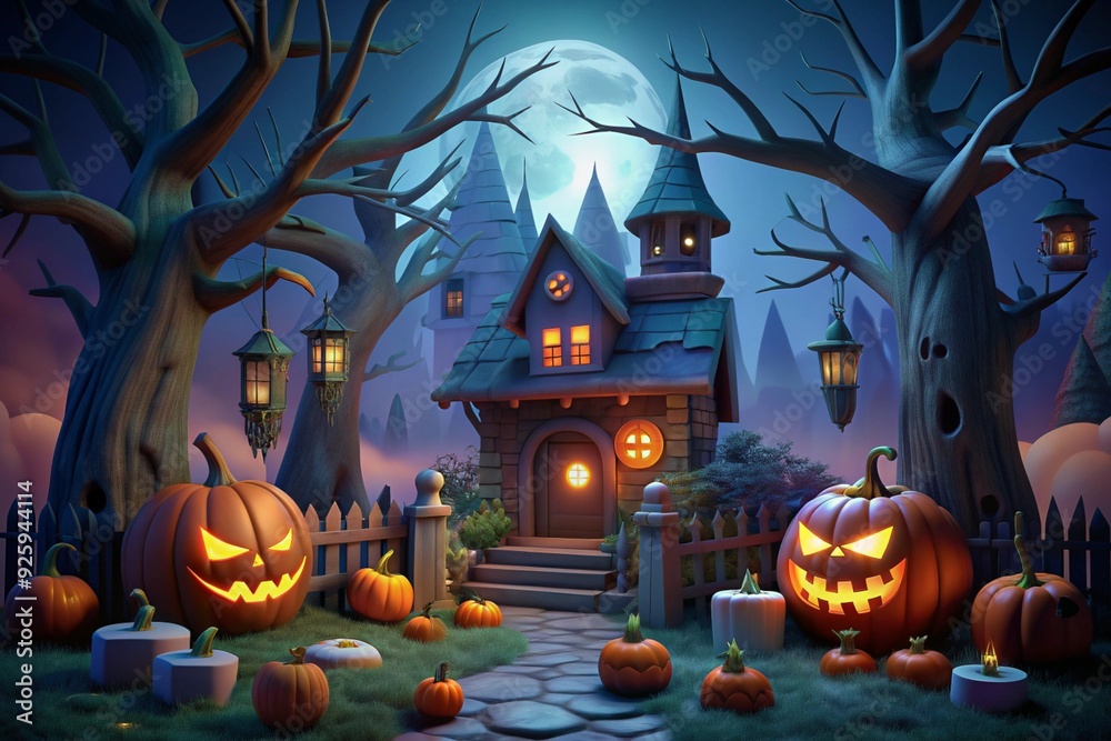 Halloween background with pumpkins and haunted house Halloween background with pumpkins and haunted house