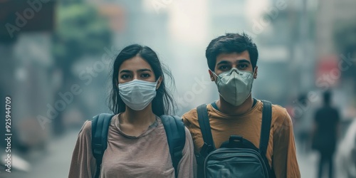 Abstract Delhi Air Pollution Crisis: Masked Citizens Fight for Clean Air. Creative Visualization of Environmental Awareness, Health Protection, and Pollution Prevention. Ideal for World Environment Da