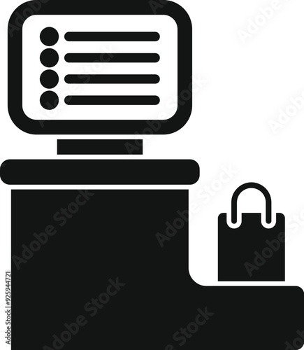 Icon of a self service checkout machine with a shopping bag on the side