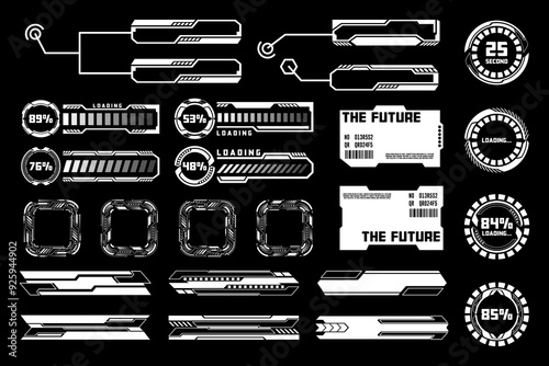Set of Hud Futuristic UI Prototype and Loading Bar Design Elements Templates Simple Layout