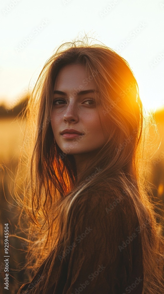 Closeup portrait of a young woman enjoying the sunset in a field Closeup portrait of a young woman enjoying the sunset in a field