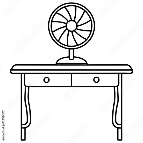 A table with a desk fan on it art vector illustration