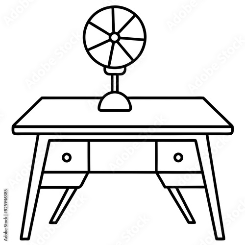 A table with a desk fan on it art vector illustration