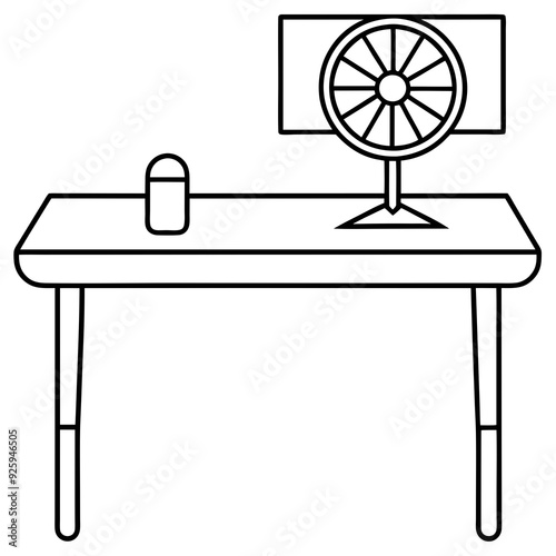 A table with a desk fan on it art vector illustration