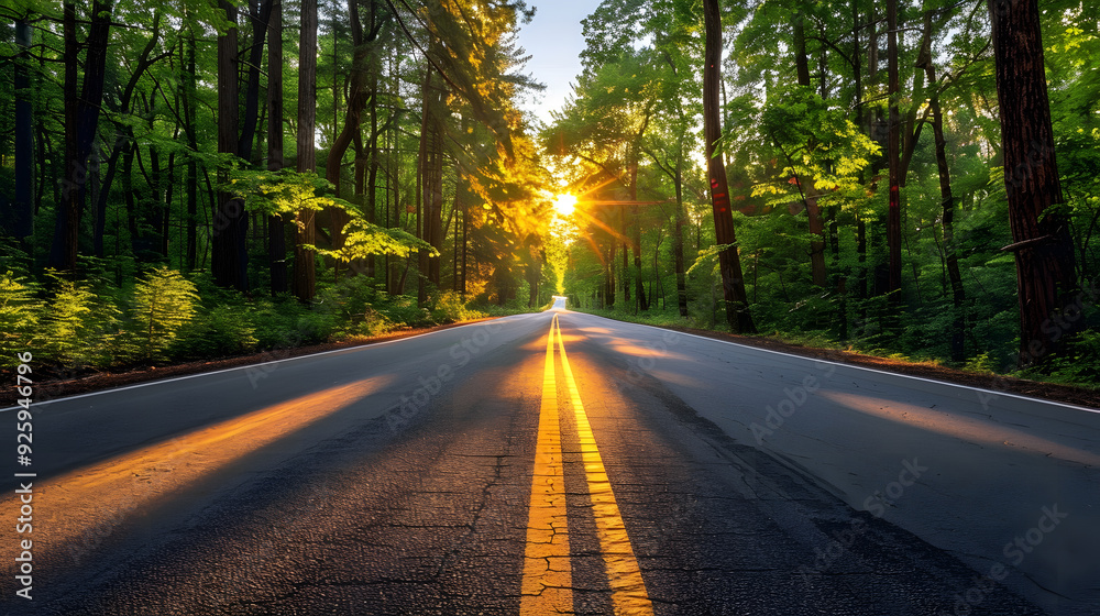 Fototapeta premium Amazing view of asphalt road in sunset background.