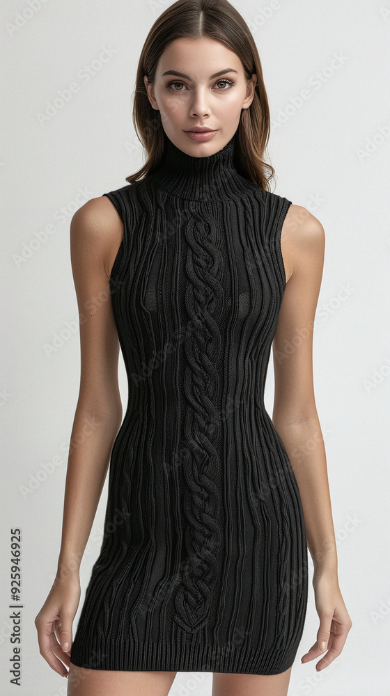 Naklejka premium Woman in a black knitted dress 