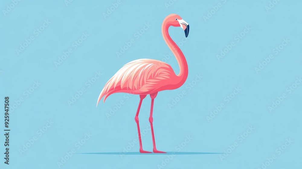 Fototapeta premium Vibrant Minimalistic Illustration of a Pink Flamingo on a Light Blue Background